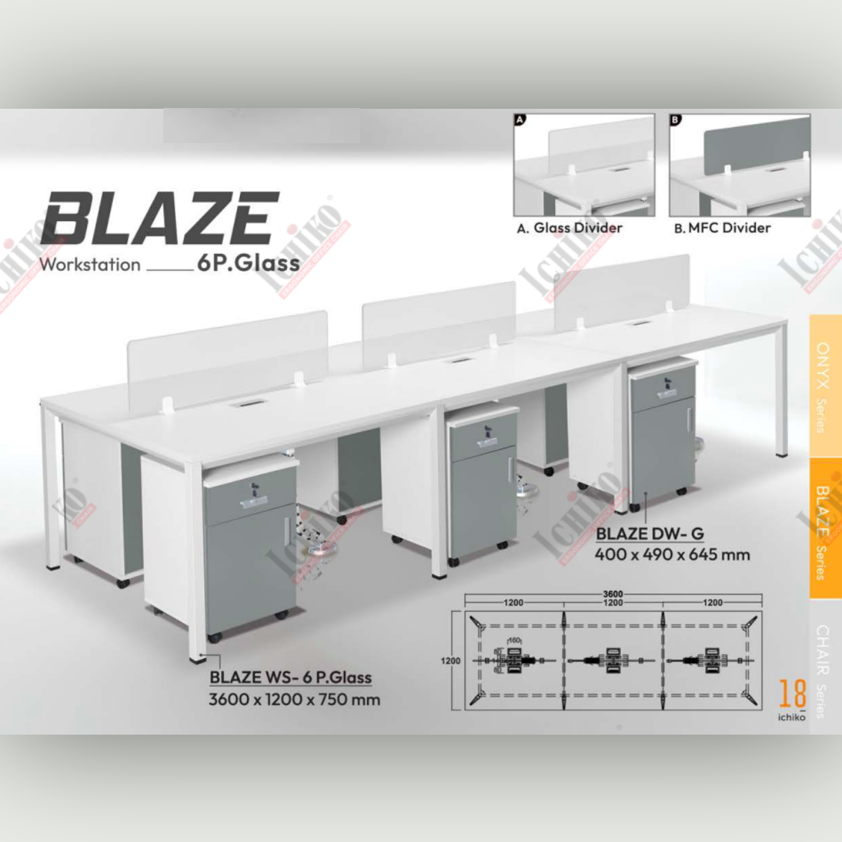Ichiko Meja Kantor Partisi Workstation Blaze 6P